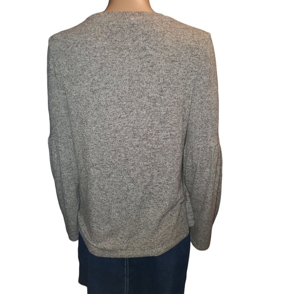 Zara Trafaluc Gray Marl Bell Sleeve Sweater Top Sz S - Picture 5 of 11